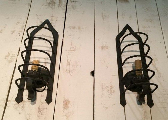 Wrought Iron Cage Wall Lights, 1950s, Set of 2-BA-1365640