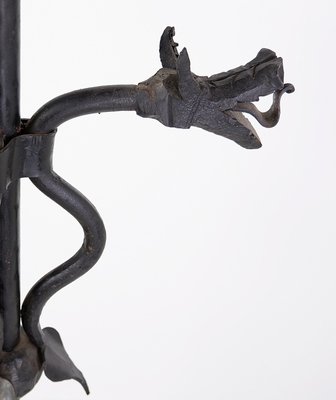 Wrought Iron Candleholder with Dragon Decoration-NYF-2019204