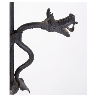 Wrought Iron Candlestick with Dragon Decoration, 1950s-JG-1775428