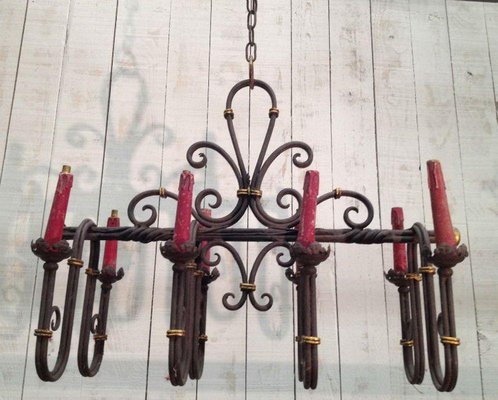 Wrought Iron Chandelier, 1920s-BA-1365676