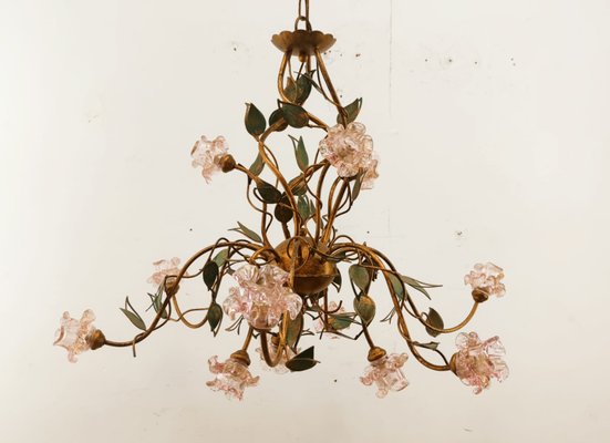 Wrought Iron Chandelier with Vitri in Pink Murano-QLH-1315029