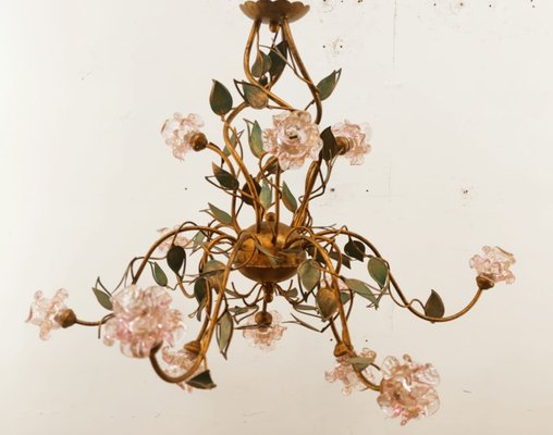 Wrought Iron Chandelier with Vitri in Pink Murano-QLH-1315029