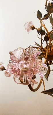 Wrought Iron Chandelier with Vitri in Pink Murano-QLH-1315029