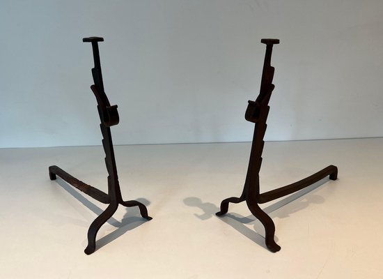 Wrought Iron Chenets, 1890s, Set of 2-BA-1776476