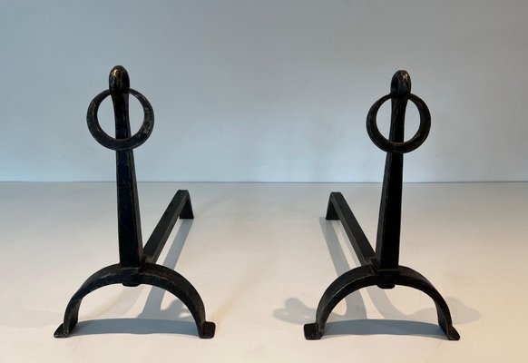 Wrought Iron Chenets in the style of Jacques Adnet, 1950s, Set of 2-BA-1786672