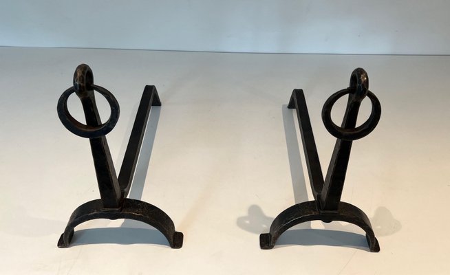 Wrought Iron Chenets in the style of Jacques Adnet, 1950s, Set of 2-BA-1786672