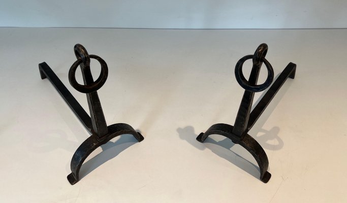 Wrought Iron Chenets in the style of Jacques Adnet, 1950s, Set of 2-BA-1786672