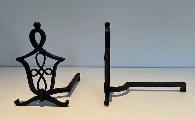 Wrought Iron Chenets in the style of Raymond Subes, 1940s, Set of 2-BA-1481506