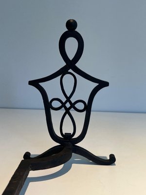 Wrought Iron Chenets in the style of Raymond Subes, 1940s, Set of 2-BA-1481506