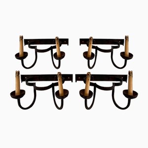 Wrought Iron Clover Sconing, 1950s, Set of 4-BA-1670474