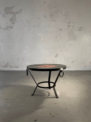 Wrought Iron Coffee Table in Lava Stone in the style of Jean and Robert Cloutier, France, 1950s-NLF-1719352