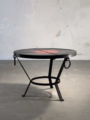 Wrought Iron Coffee Table in Lava Stone in the style of Jean and Robert Cloutier, France, 1950s-NLF-1719352