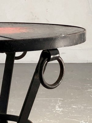 Wrought Iron Coffee Table in Lava Stone in the style of Jean and Robert Cloutier, France, 1950s-NLF-1719352