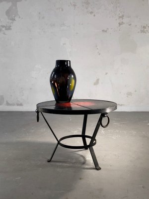 Wrought Iron Coffee Table in Lava Stone in the style of Jean and Robert Cloutier, France, 1950s-NLF-1719352