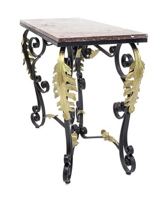 Wrought Iron Console with Golden Acantho Leaves, 1950s-JCN-1702259