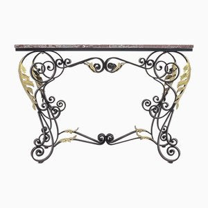 Wrought Iron Console with Golden Acantho Leaves, 1950s-JCN-1702259