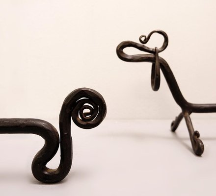 Wrought Iron Dachshund Andirons, Set of 2-FGA-923517