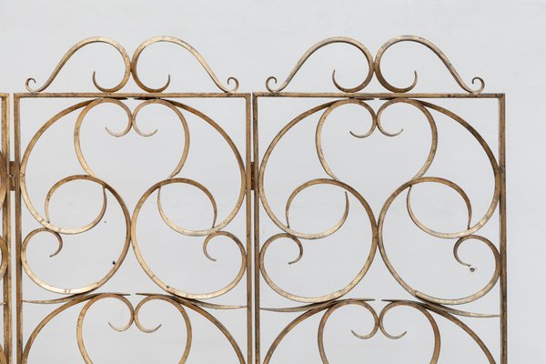 Wrought Iron Decorative Gilt Folding Screen, Italy, 1950s-KL-1113733