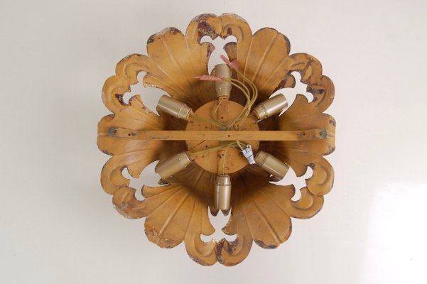 Wrought Iron Flower Ceiling Lamp, 1940s-XSG-968807