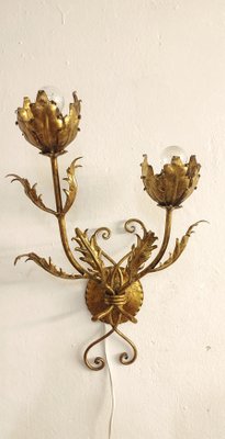 Wrought Iron Gold Leaf Wall Light. France, 1970s-RGF-1362092