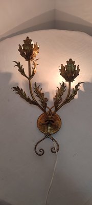 Wrought Iron Gold Leaf Wall Light. France, 1970s-RGF-1362092