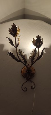 Wrought Iron Gold Leaf Wall Light. France, 1970s-RGF-1362092