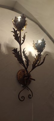 Wrought Iron Gold Leaf Wall Light. France, 1970s-RGF-1362092