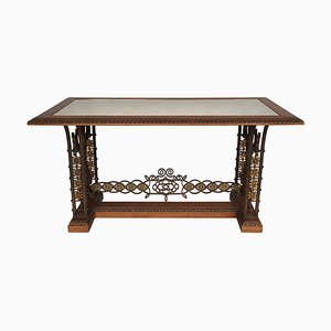 Wrought Iron & Mahogany Console Table, 1950s-CEJ-488328