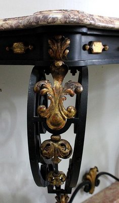 Wrought Iron & Marble Console Table, 1940s-RVK-886188