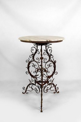 Wrought Iron Pedestal Table with Marble Top-XNH-1804517