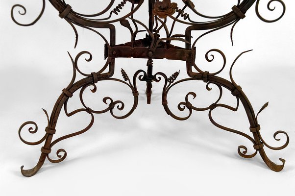 Wrought Iron Pedestal Table with Marble Top-XNH-1804517