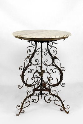 Wrought Iron Pedestal Table with Marble Top-XNH-1804517