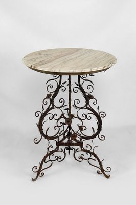 Wrought Iron Pedestal Table with Marble Top-XNH-1804517