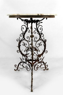 Wrought Iron Pedestal Table with Marble Top-XNH-1804517