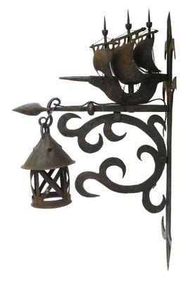 Wrought Iron Sconce Attributed to Poillerat Marine Galleon, 1930s-ARU-625985