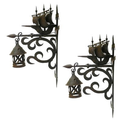 Wrought Iron Sconce Attributed to Poillerat Marine Galleon, 1930s-ARU-625985