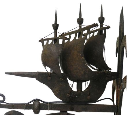 Wrought Iron Sconce Attributed to Poillerat Marine Galleon, 1930s-ARU-625985