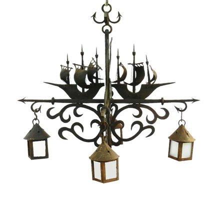 Wrought Iron Sconce Attributed to Poillerat Marine Galleon, 1930s-ARU-625985