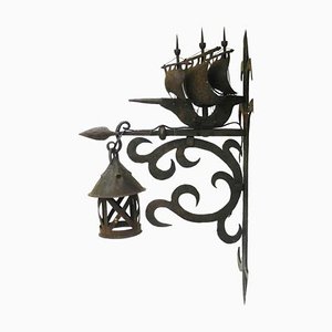 Wrought Iron Sconce Attributed to Poillerat Marine Galleon, 1930s-ARU-625985