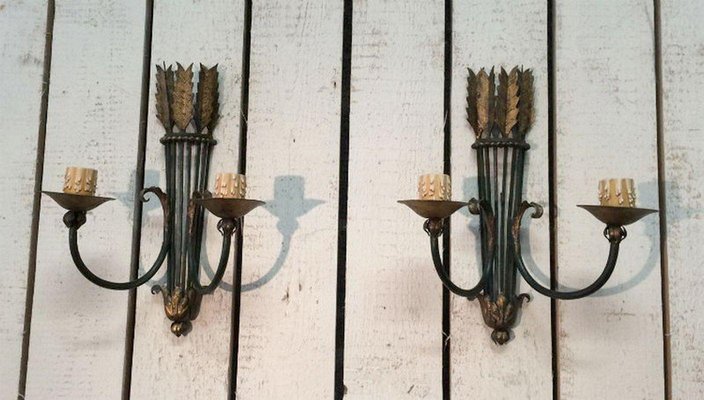 Wrought Iron Sconces, 1940s, Set of 2-BA-1365651