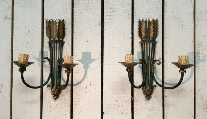 Wrought Iron Sconces, 1940s, Set of 2-BA-1365651