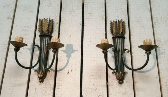 Wrought Iron Sconces, 1940s, Set of 2-BA-1365651