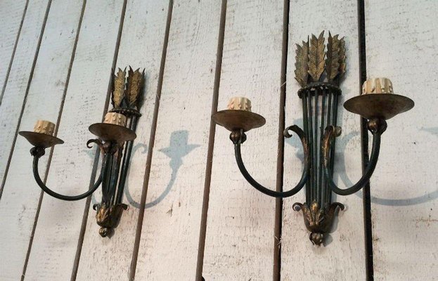 Wrought Iron Sconces, 1940s, Set of 2-BA-1365651