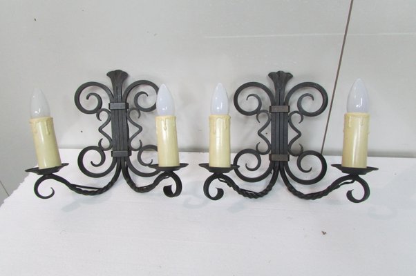 Wrought Iron Sconces, 1970s, Set of 2-RDN-567422