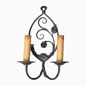 Wrought Iron Wall Lamp with Flower Motif, 1950s-ESB-1376556