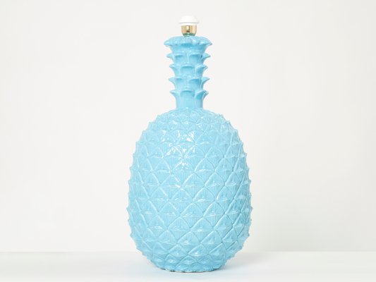 Xl Blue Ceramic Pineapple Table Lamp by Tommaso Barbi, 1970s-YJA-1098565