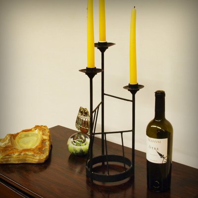 XL Brutalist Steel Candleholder, 1960s-ZJN-879102