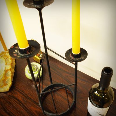 XL Brutalist Steel Candleholder, 1960s-ZJN-879102