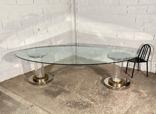 XXL Glass, Brass & Acrylic Conference Table by Romeo Rega, Italy, 1970s-LA-1187770