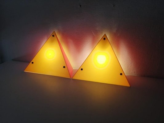 Yellow and Orange Triangular Prism Wall or Table Lamps in Mica from Ikea, 1980s, Set of 2-RDS-1146573